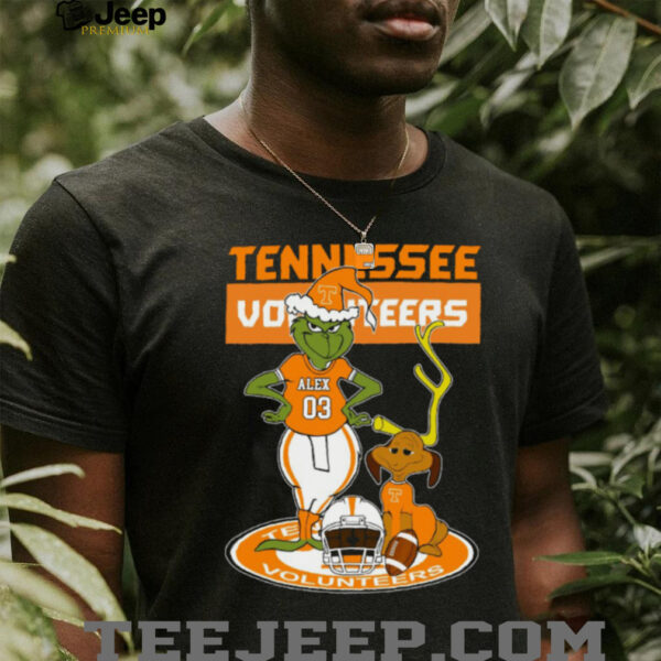Tennessee Volunteers Custom Grinch and Dog Christmas Tee – Personalized NCAA Football Shirt – Holiday Outfit & Fan Gift Idea
