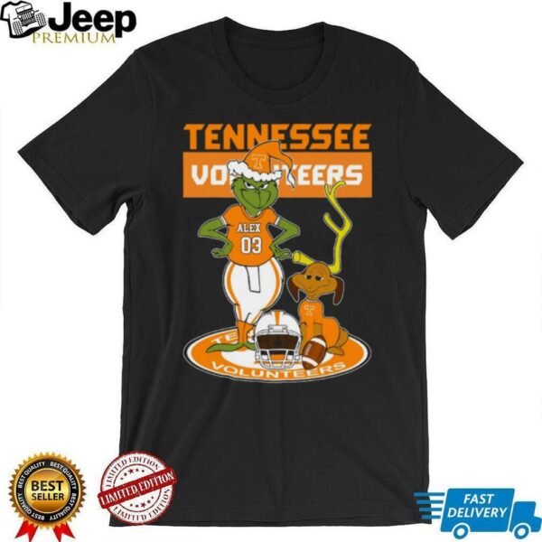 Tennessee Volunteers Custom Grinch and Dog Christmas Tee – Personalized NCAA Football Shirt – Holiday Outfit & Fan Gift Idea