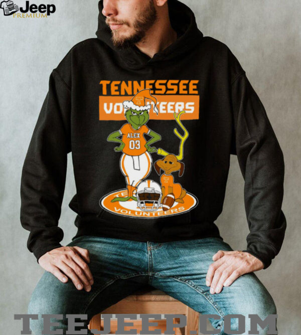 Tennessee Volunteers Custom Grinch and Dog Christmas Tee – Personalized NCAA Football Shirt – Holiday Outfit & Fan Gift Idea
