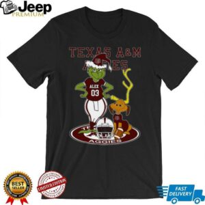 Texas A&M Aggies NCAA Football Grinch with Dog Tee – Custom Name Fan Shirt – Personalized Christmas Outfit & Holiday Gift Idea