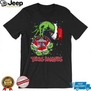 Texas Rangers Grinch Holiday Lights Shirt – Custom MLB Fan Tee – Personalized Baseball Gift for Christmas
