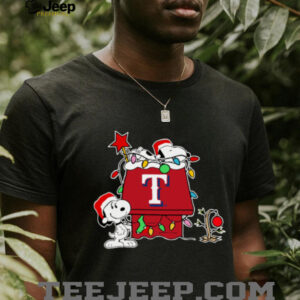 Texas Rangers Snoopy Christmas T Shirt 2025 Holiday Peanuts Baseball Tee