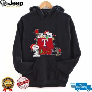 Texas Rangers Snoopy Christmas T Shirt 2025 Holiday Peanuts Baseball Tee