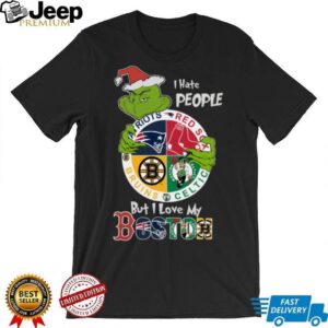 The Grinch Boston Team Christmas T Shirt I Hate People But Love My Boston Sports