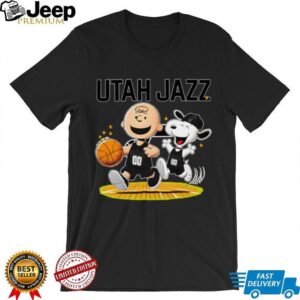 Utah Jazz X Charlie Brown And Snoopy Playing Basketball Shirt