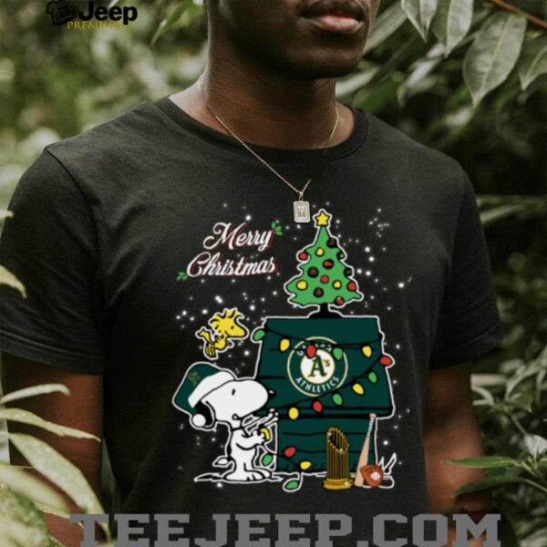 Oakland Athletics Merry Christmas With Snoopy Baby T Shirt