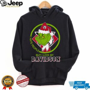 I Hate People But I Love My Davidson Wildcats Grinch With Santa Hat Football Christmas Gift Shirt