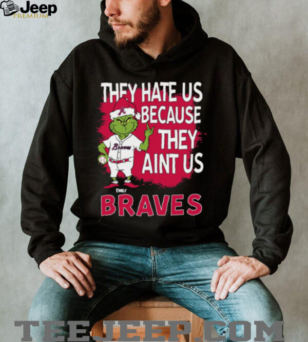 Custom Atlanta Braves Grinch Santa Christmas Shirt, Baseball Tee with Quote They Hate Us Ain’t Us, Funny MLB Fan Gift
