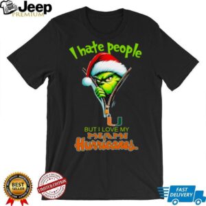 Grinch Santa Hat I Hate People But I Love My Miami Hurricanes Christmas Logo Shirt Clothing