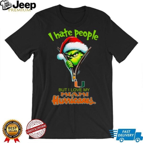 Grinch Santa Hat I Hate People But I Love My Miami Hurricanes Christmas Logo Shirt Clothing