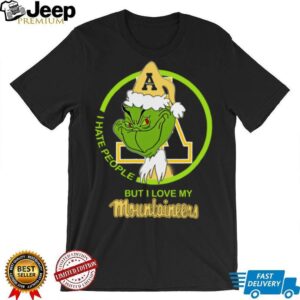 I Hate People But I Love My Appalachian State Mountaineer Grinch With Santa Hat Football Christmas Gift Shirt