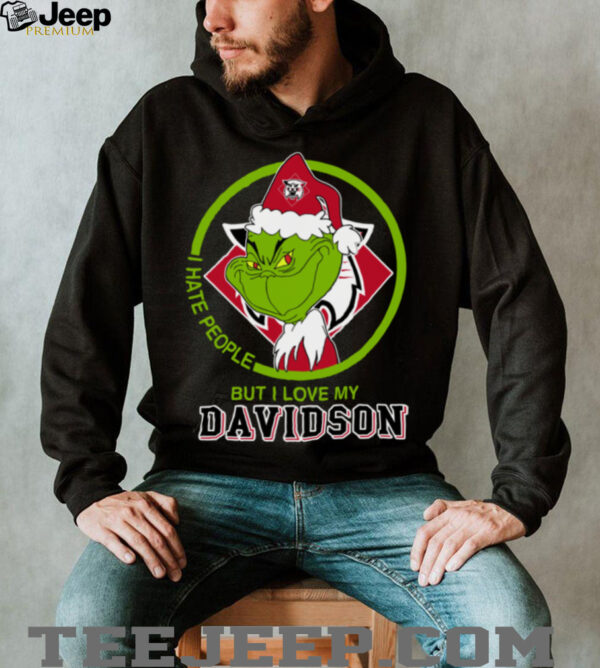 I Hate People But I Love My Davidson Wildcats Grinch With Santa Hat Football Christmas Gift Shirt