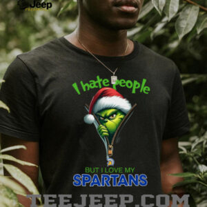 Grinch Santa Hat I Hate People But I Love My San José State Spartans Christmas Logo Shirt Clothing