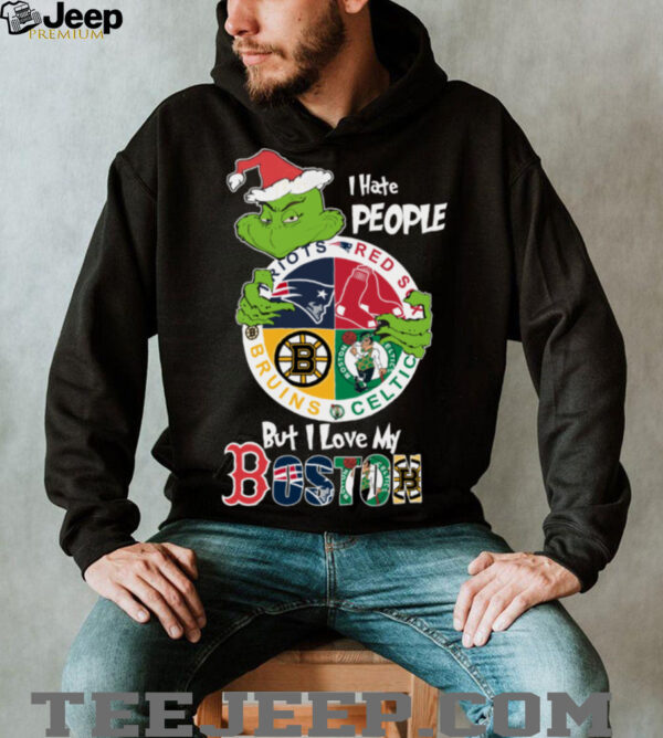The Grinch I Hate People But I Love My Boston Team Sport Christmas Shirt