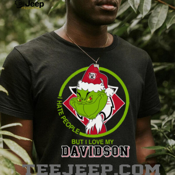 I Hate People But I Love My Davidson Wildcats Grinch With Santa Hat Football Christmas Gift Shirt