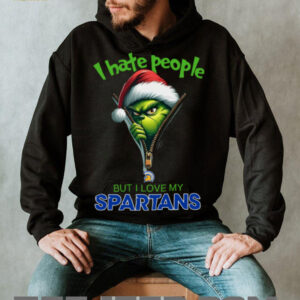 Grinch Santa Hat I Hate People But I Love My San José State Spartans Christmas Logo Shirt Clothing