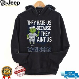 Custom New York Yankees Christmas Shirt, Grinch Santa Baseball Tee with Quote They Hate Us Ain’t Us, Fun MLB Fan Gift