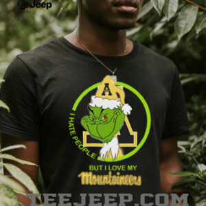 I Hate People But I Love My Appalachian State Mountaineer Grinch With Santa Hat Football Christmas Gift Shirt
