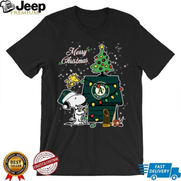 Oakland Athletics Merry Christmas With Snoopy Baby T Shirt