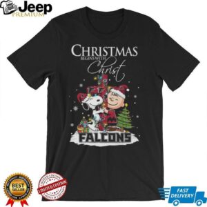 Atlanta Falcons Snoopy Begins With Christ And Friends Peanuts Christmas Shirt