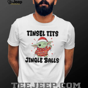 Baby Yoda Santa Claus tinsel tits jingle balls Merry Christmas shirt