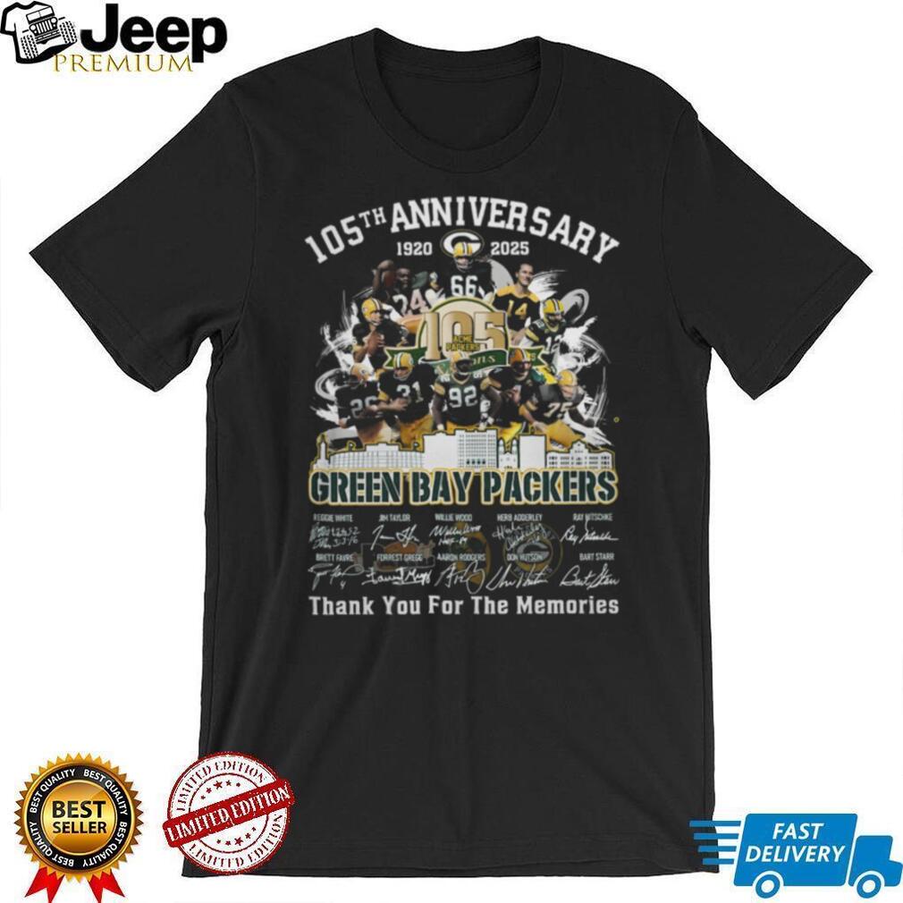 Green Bay Packers 105th Anniversary 1920 2025 Thank You For The Memories Signatures T Shirt Green Bay Packers 105th Anniversary 1920 2025 Thank You For The Memories Signatures T Shirt