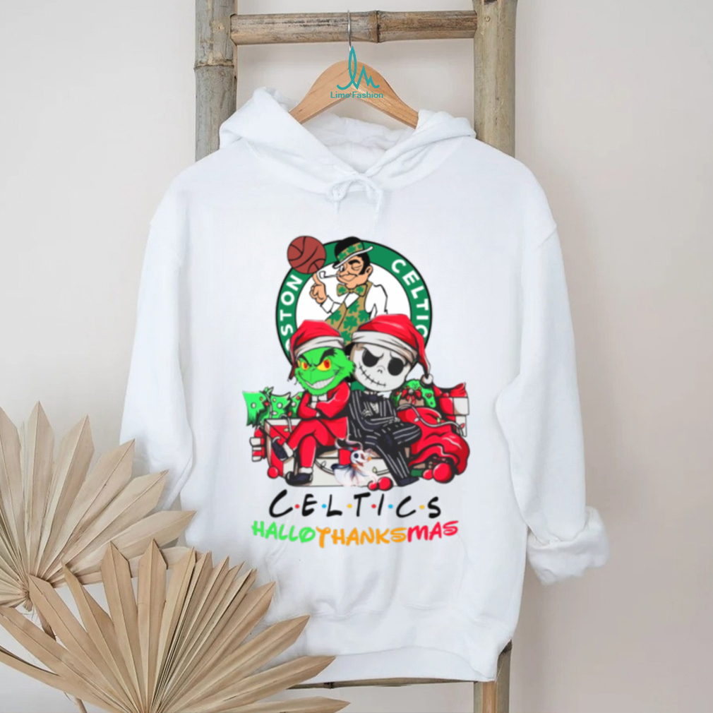 Grinch And Jack Boston Celtics Friends HalloThanksMas T Shirt Grinch And Jack Boston Celtics Friends HalloThanksMas T Shirt