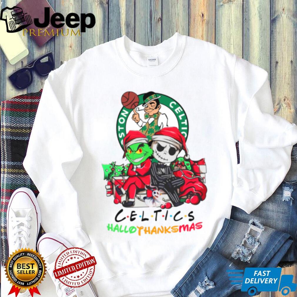 Grinch And Jack Boston Celtics Friends HalloThanksMas T Shirt Grinch And Jack Boston Celtics Friends HalloThanksMas T Shirt
