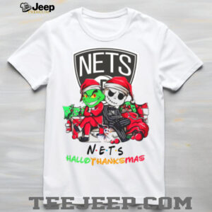 Grinch And Jack Brooklyn Nets Friends HalloThanksMas T Shirt