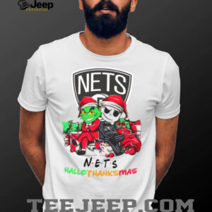 Grinch And Jack Brooklyn Nets Friends HalloThanksMas T Shirt