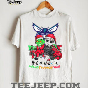 Grinch And Jack Charlotte Hornets Friends HalloThanksMas T Shirt