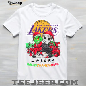 Grinch And Jack Los Angeles Lakers Friends HalloThanksMas T Shirt