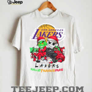 Grinch And Jack Los Angeles Lakers Friends HalloThanksMas T Shirt