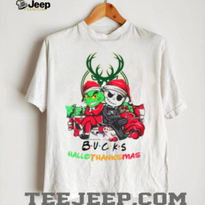 Grinch And Jack Milwaukee Bucks Friends HalloThanksMas T Shirt