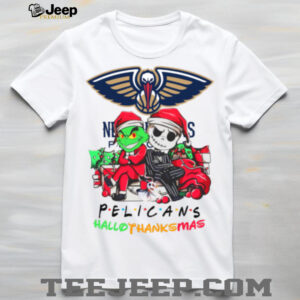 Grinch And Jack New Orleans Pelicans Friends HalloThanksMas T Shirt