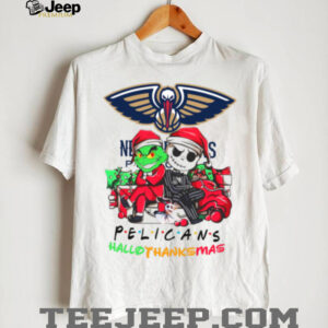 Grinch And Jack New Orleans Pelicans Friends HalloThanksMas T Shirt