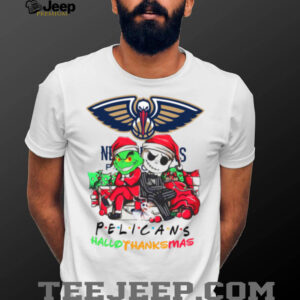 Grinch And Jack New Orleans Pelicans Friends HalloThanksMas T Shirt