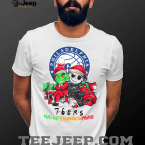 Grinch And Jack Philadelphia 76ers Friends HalloThanksMas T Shirt