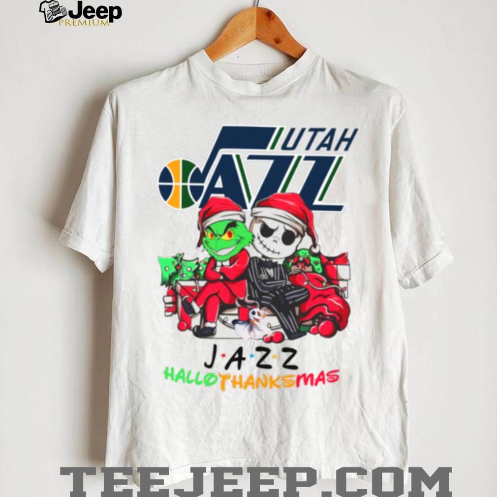 Grinch And Jack Utah Jazz Friends HalloThanksMas T Shirt Grinch And Jack Utah Jazz Friends HalloThanksMas T Shirt