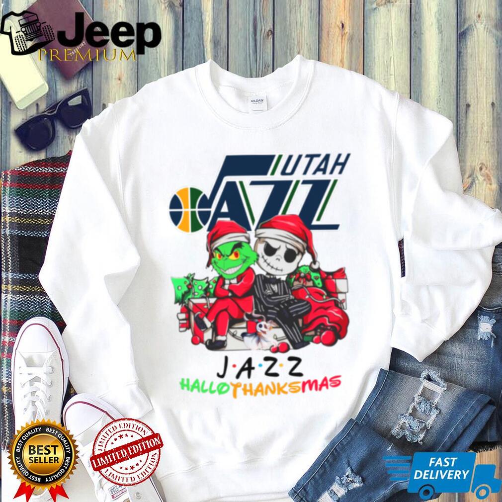 Grinch And Jack Utah Jazz Friends HalloThanksMas T Shirt Grinch And Jack Utah Jazz Friends HalloThanksMas T Shirt