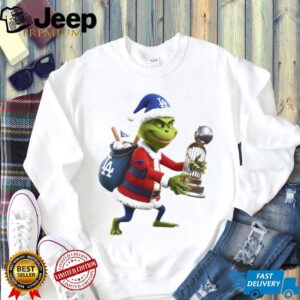Grinch Santa Claus holding Trophy Los Angeles Dodgers MLB Baseball 2025 shirt