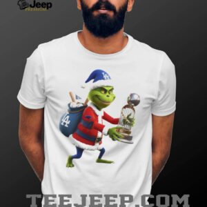 Grinch Santa Claus holding Trophy Los Angeles Dodgers MLB Baseball 2025 shirt