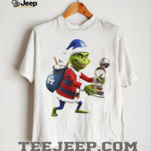 Grinch Santa Claus holding Trophy Los Angeles Dodgers MLB Baseball 2025 shirt