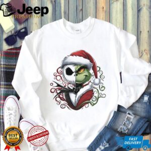 Grinch and Jack Skellington Christmas Holiday Movie Friends Santa Hat Christmas shirt