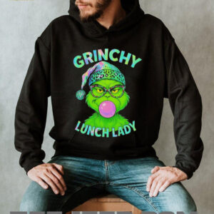 Grinch blowing gum bubble grinchy lunch lady Merry Christmas shirt