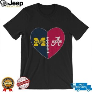 Heart Divided Michigan Wolverines team 1 vs Alabama Crimson Tide team 2 logo shirt