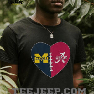 Heart Divided Michigan Wolverines team 1 vs Alabama Crimson Tide team 2 logo shirt