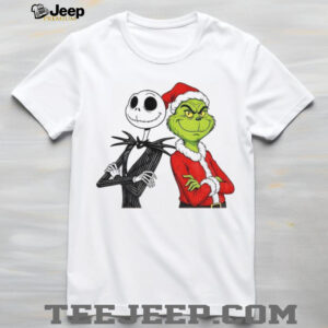 Jack Skellington and Grinch Santa hat Merry Christmas shirt