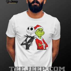 Jack Skellington and Grinch Santa hat Merry Christmas shirt