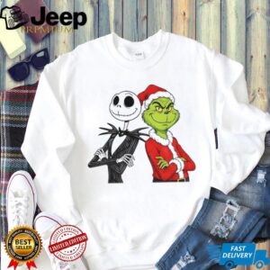 Jack Skellington and Grinch Santa hat Merry Christmas shirt